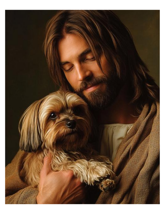 Jesus with Yorkie Dog Christian Art Print 8" x 10"