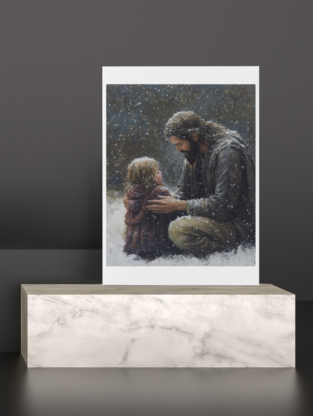 Jesus and child in the snow Winter Art Print 8" x 10"