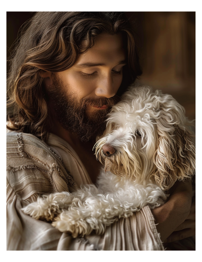Jesus with Labradoodle Dog Christian Art Print
