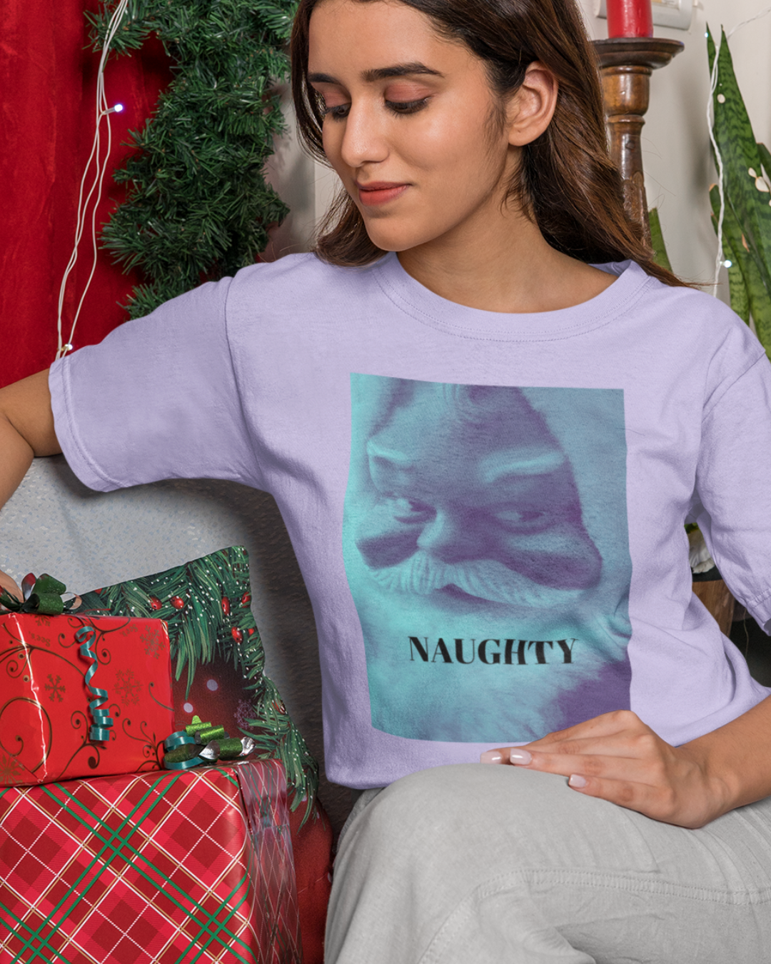 Naughty Santa Claus Christmas Graphic Tee