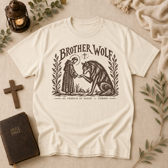 St Francis Brother Wolf Tee In Ivory #color_ivory