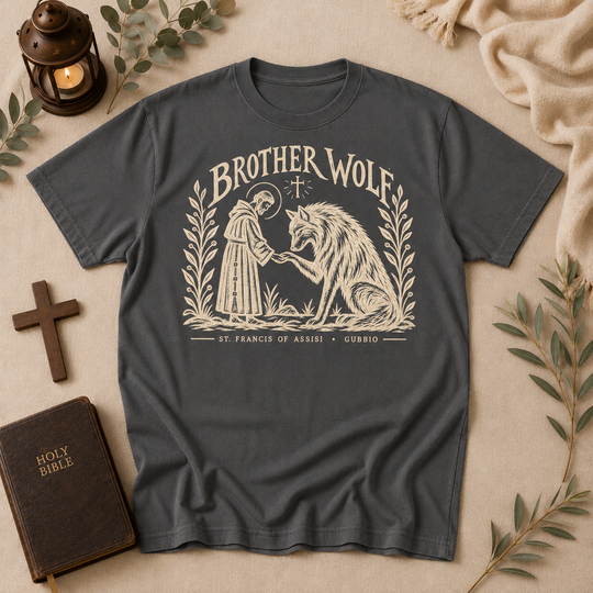 St Francis Brother Wolf Tee In Pepper #color_pepper
