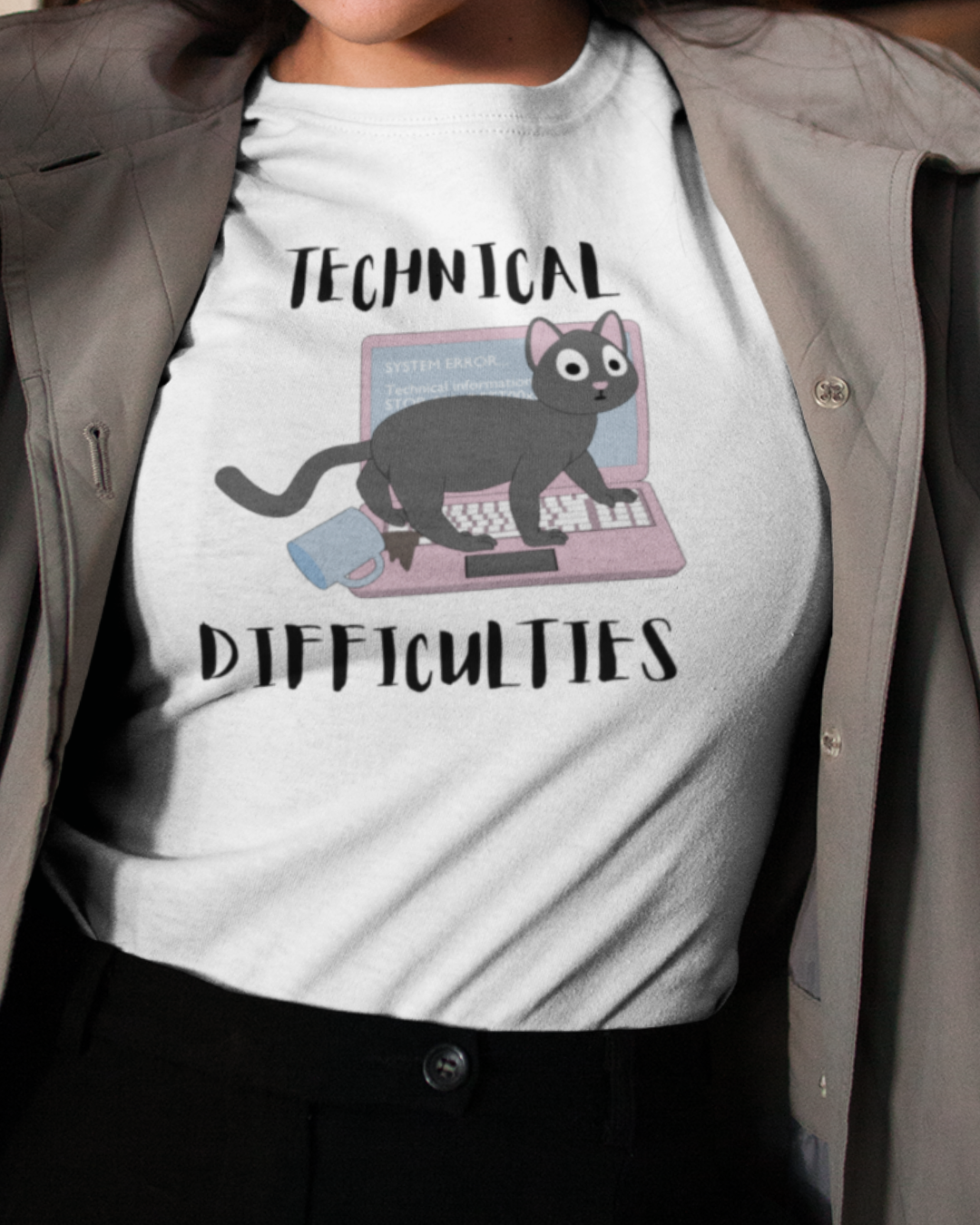 Technical Difficulties - Cat - Boss - Computer - Graphic Tee