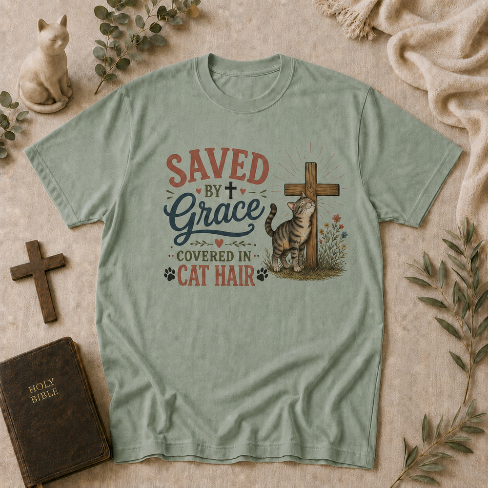 Saved By Grace Covered In Cat Hair Tee In Bay #color_bay
