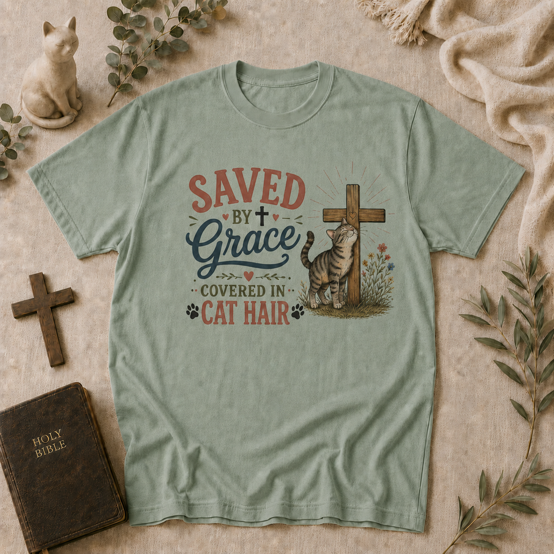 Saved By Grace Covered In Cat Hair Tee In Bay #color_bay