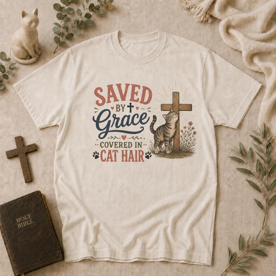 Saved By Grace Covered In Cat Hair Tee In Ivory #color_ivory