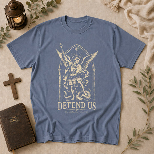 Defend Us Tee In Blue Jean #color_blue-jean