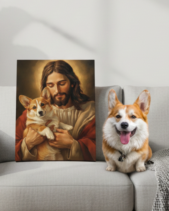 Personalized Jesus with Dog/Cat Christian Art (Copy)