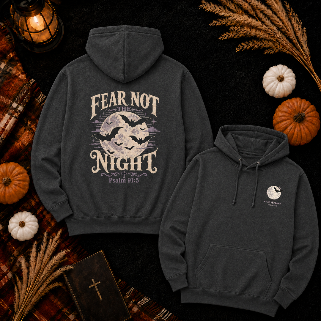 Halloween Hoodie — "Fear Not the Night" Moon & Bats Pullover