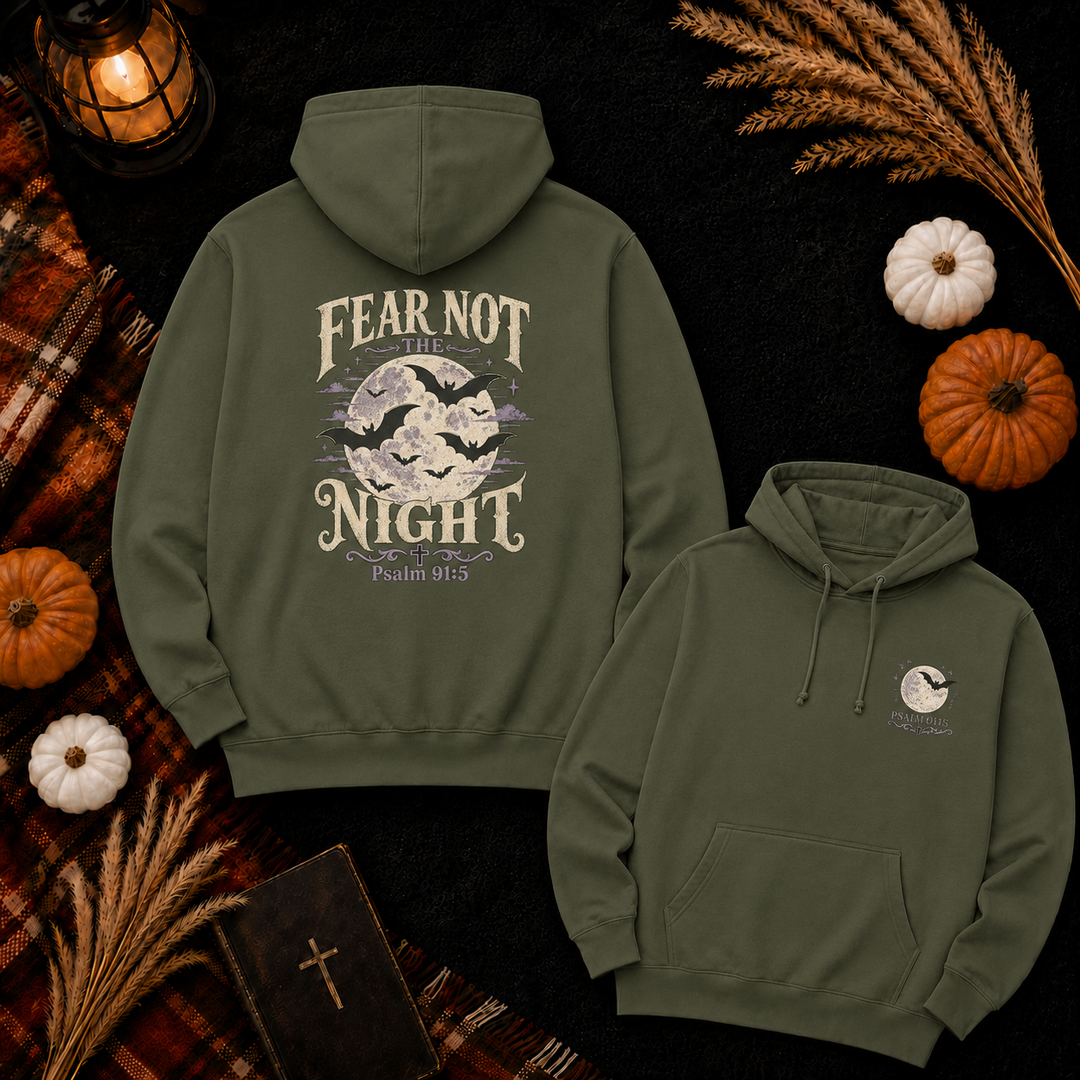 Halloween Hoodie — "Fear Not the Night" Moon & Bats Pullover