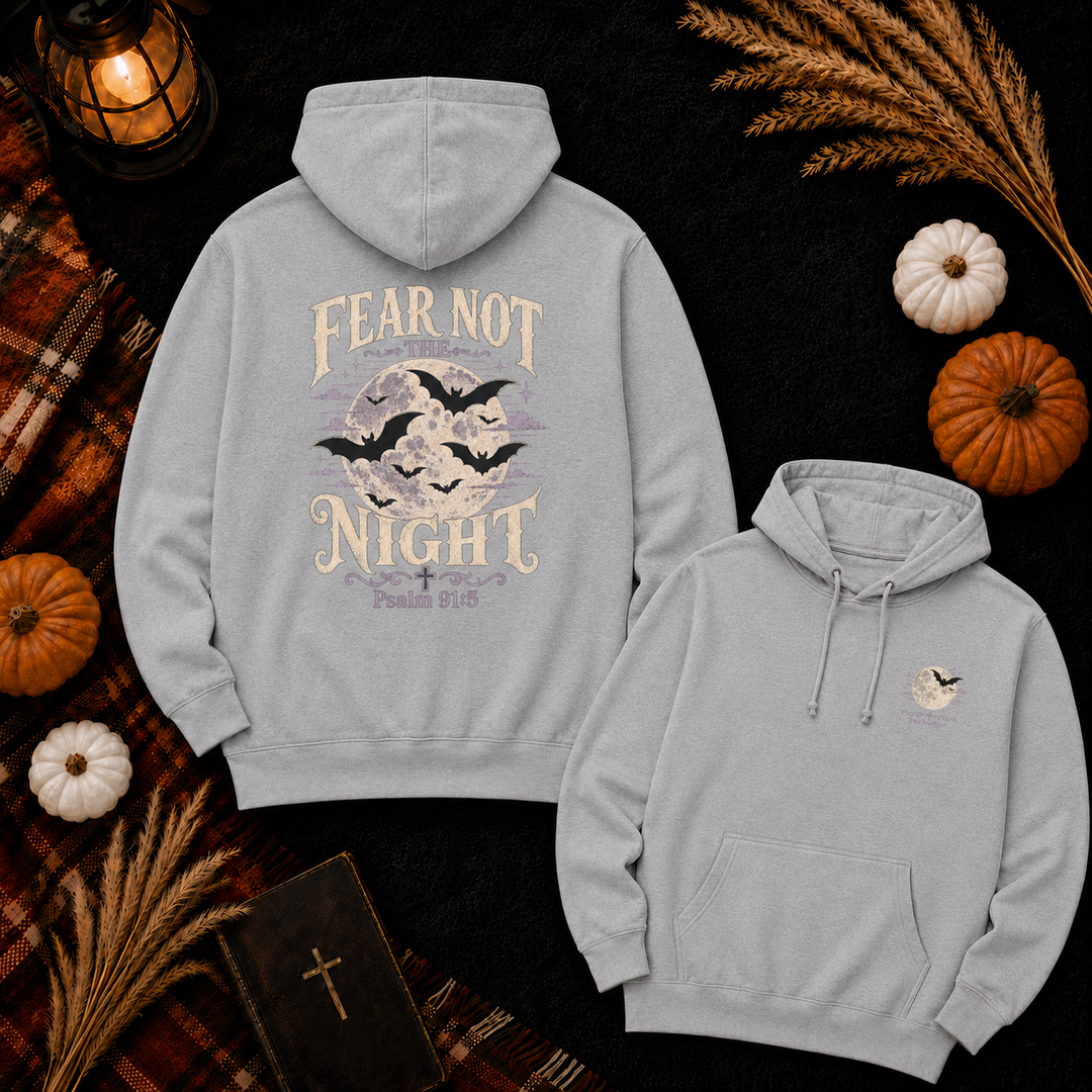 Halloween Hoodie — "Fear Not the Night" Moon & Bats Pullover