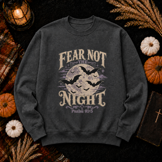 Crewneck Sweatshirt — "Fear Not the Night" Bat & Psalm 91:5 Christian Graphic