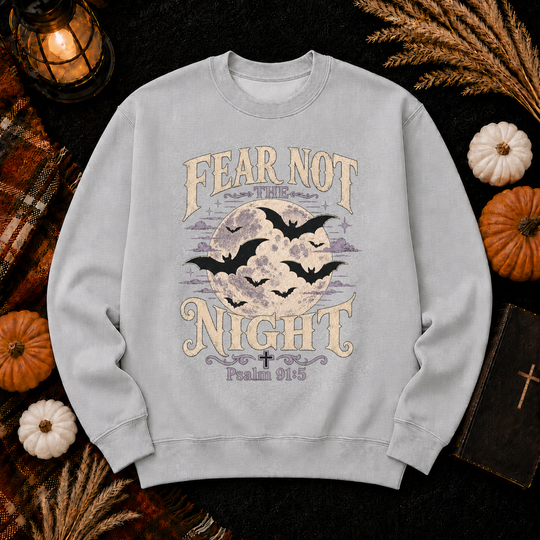 Crewneck Sweatshirt — "Fear Not the Night" Bat & Psalm 91:5 Christian Graphic