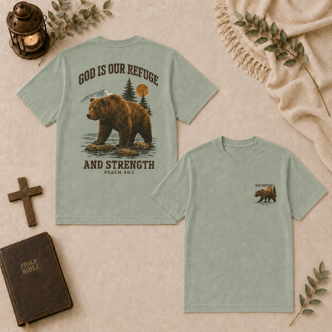 God Is Our Refuge Bear Tee In Bay #color_bay