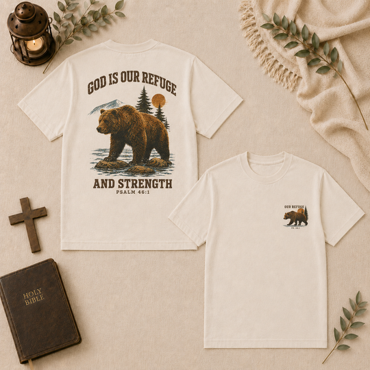 God Is Our Refuge Bear Tee In Ivory #color_ivory