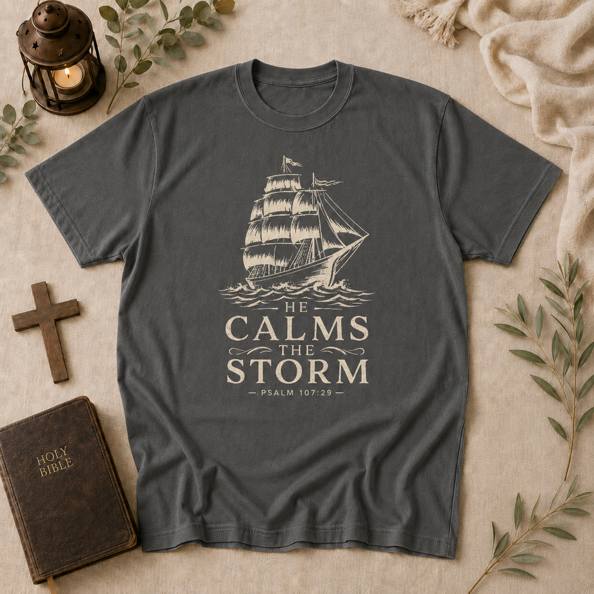 He Calms the Storm Tee in Pepper #color_pepper