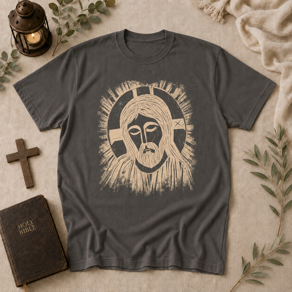 Jesus Woodcut Tee in Pepper #color_pepper