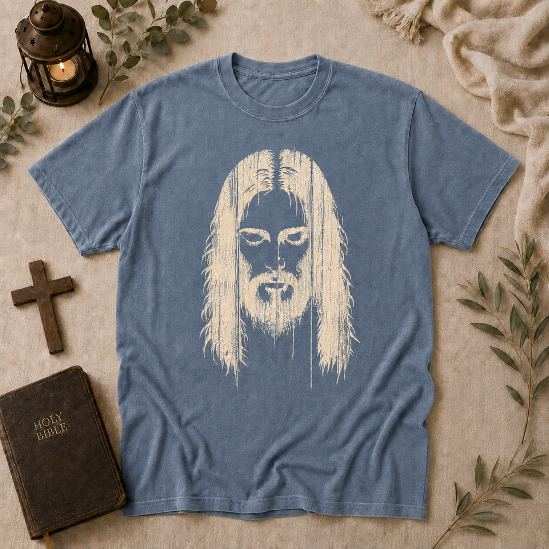 Woodcut Jesus tee in blue jean #color_blue-jean