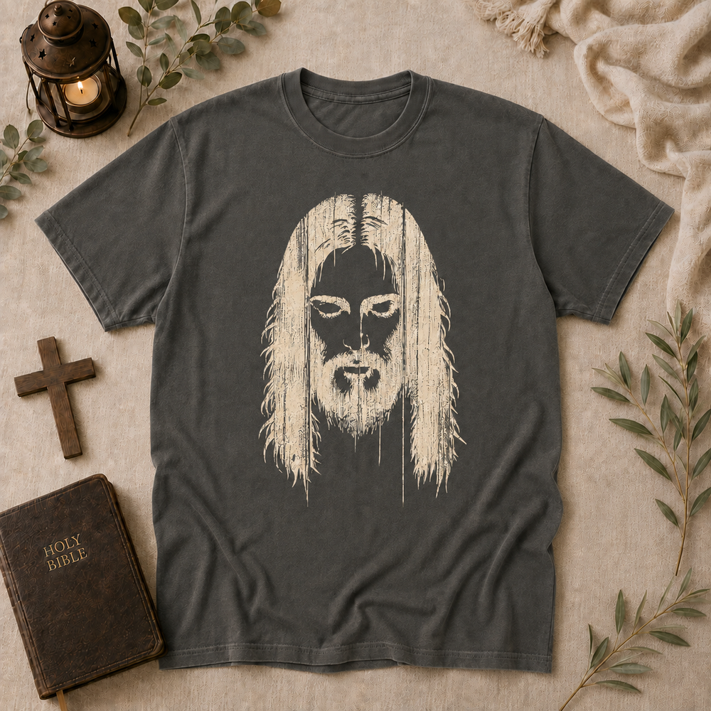 Woodcut Jesus tee in pepper #color_pepper