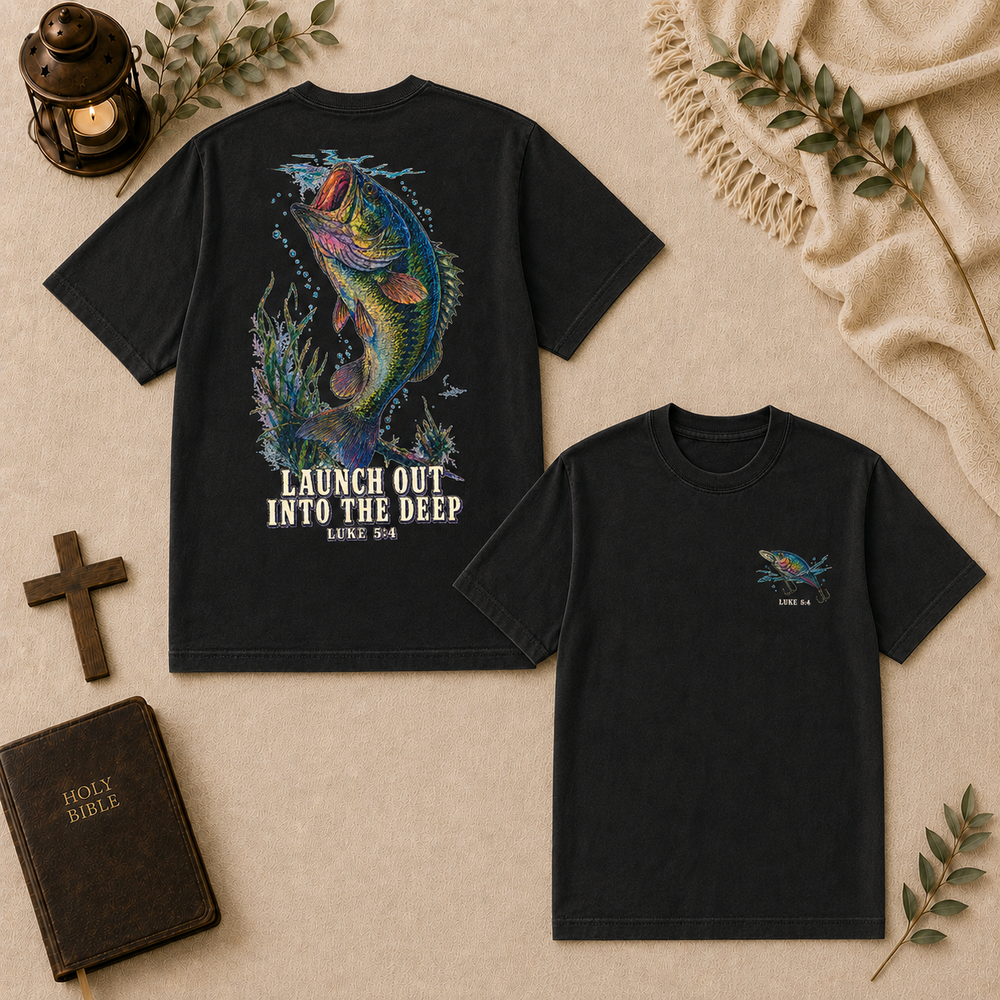 Launch Out Into The Deep Fishing Tee In Black #color_black