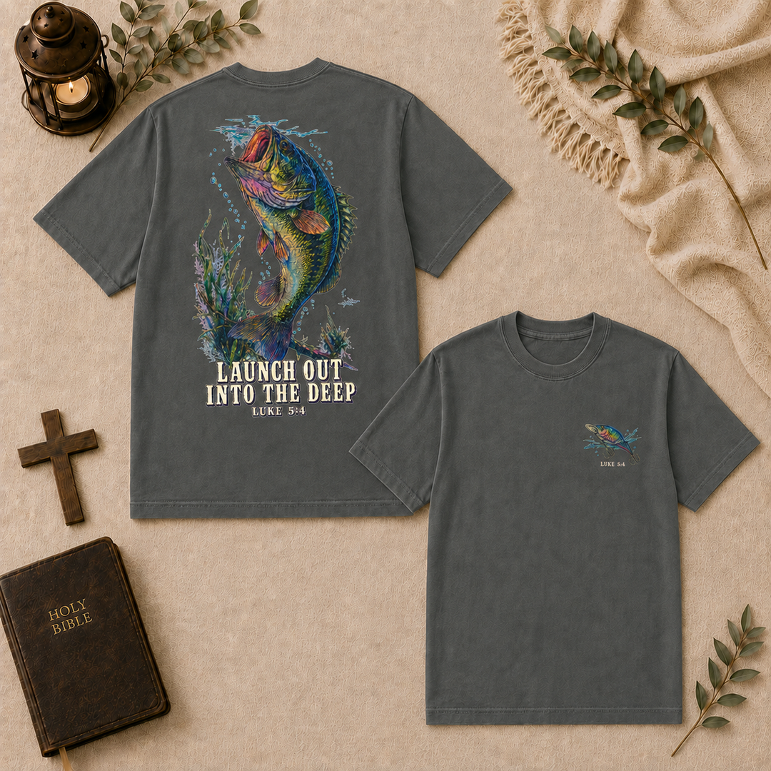Launch Out Into The Deep Fishing Tee In Pepper #color_pepper