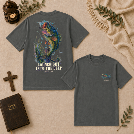 Launch Out Into The Deep Fishing Tee In Pepper #color_pepper