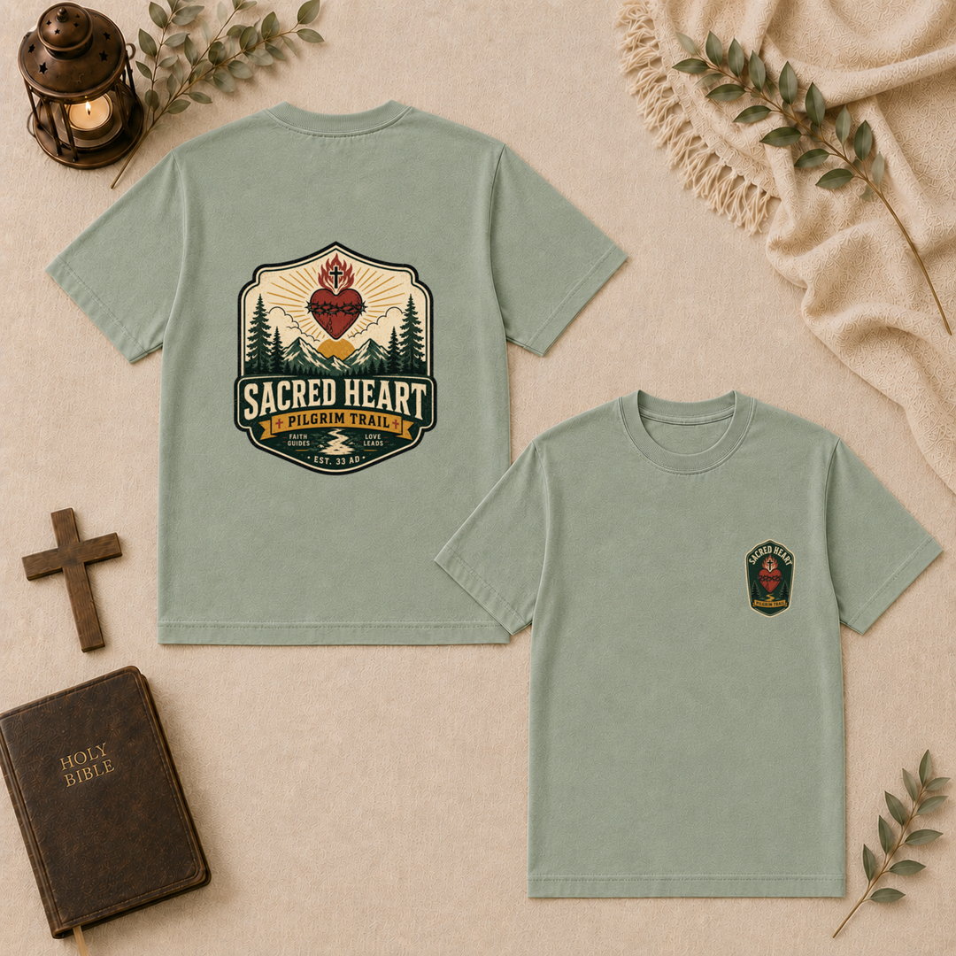 Sacred Heart Pilgrim Trail Tee In Bay #color_bay