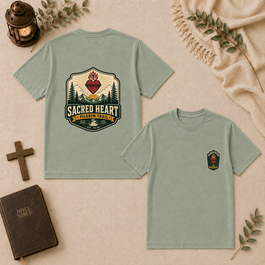 Sacred Heart Pilgrim Trail Tee In Bay #color_bay