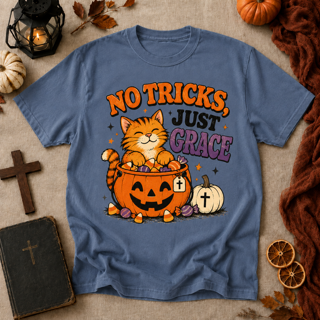 No Tricks Just Grace Halloween Cat T-Shirt
