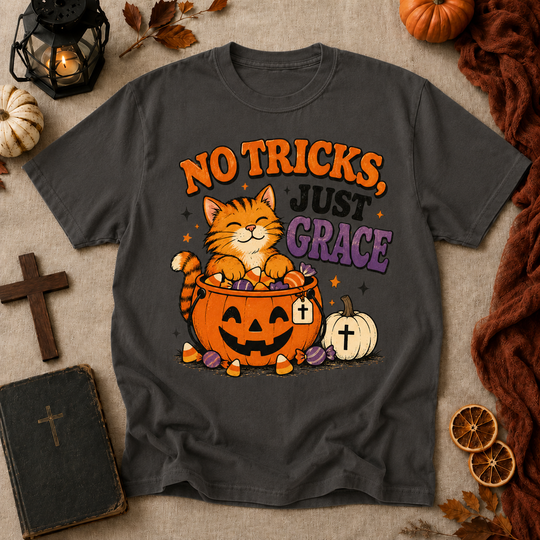 No Tricks Just Grace Halloween Cat T-Shirt
