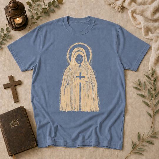 Nun With Cross Tee In Blue Jean #color_blue-jean