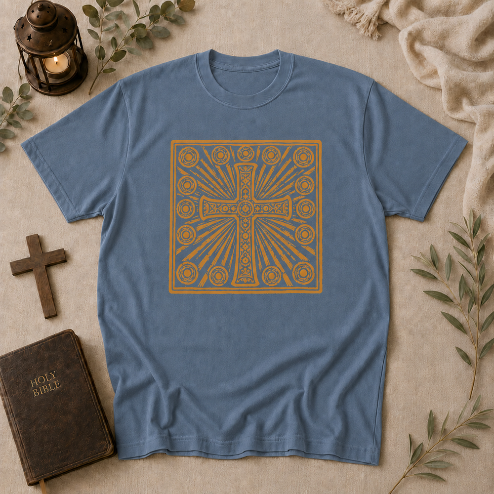 Ornate Cross Tee In Blue Jean #color_blue-jean
