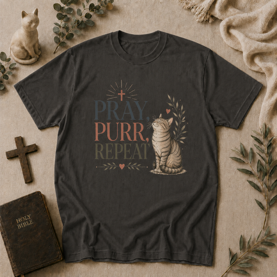 Pray Purr Repeat Cat Tee In Pepper #color_pepper