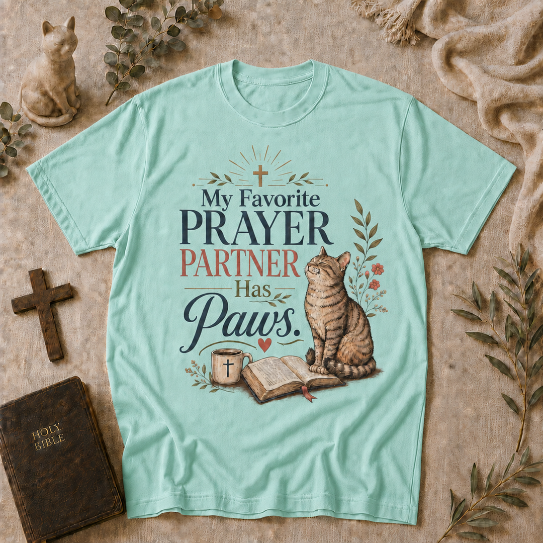 Prayer Partner Paws Cat Tee In Chalky Mint  #color_chalky-mint