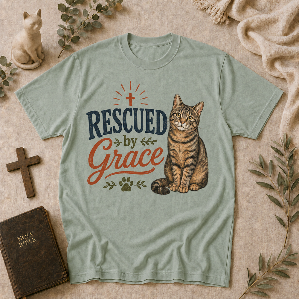 Rescued By Grace Cat Tee In Bay #color_bay