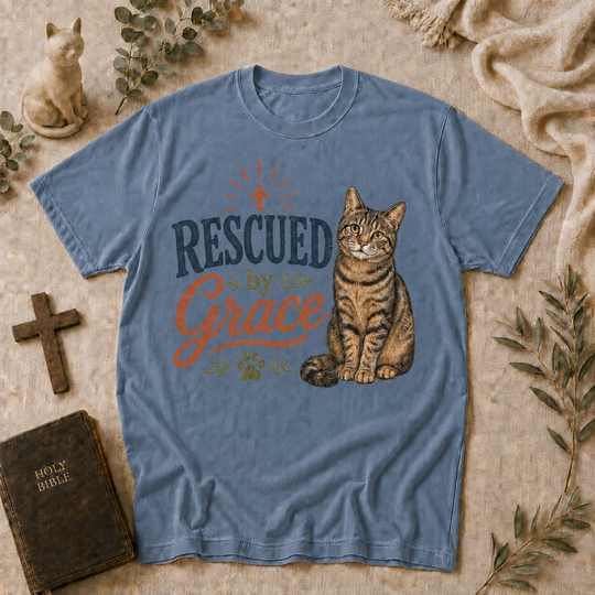 Rescued By Grace Cat Tee In Blue Jean #color_blue-jean