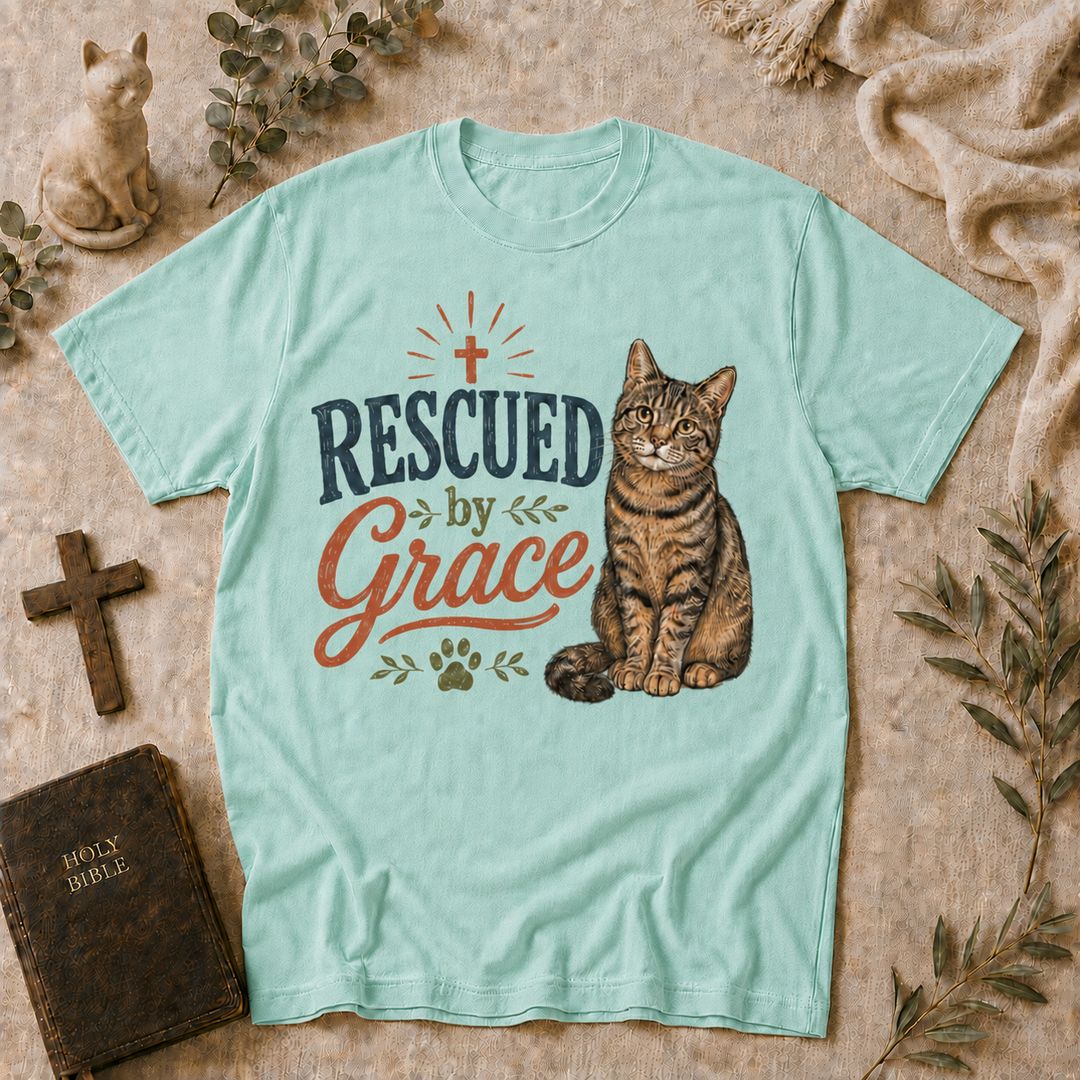 Rescued By Grace Cat Tee In Chalky Mint #color_chalky-mint