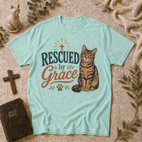 Rescued By Grace Cat Tee In Chalky Mint #color_chalky-mint