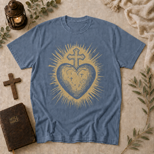 Sacred Heart Woodcut Tee In Blue Jean #color_blue-jean