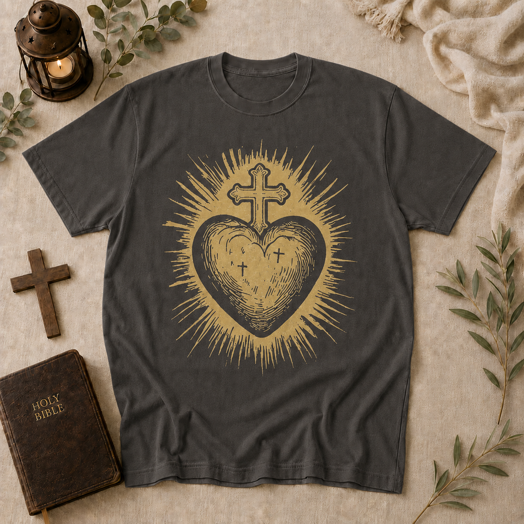 Sacred Heart Woodcut Tee In Pepper #color_pepper