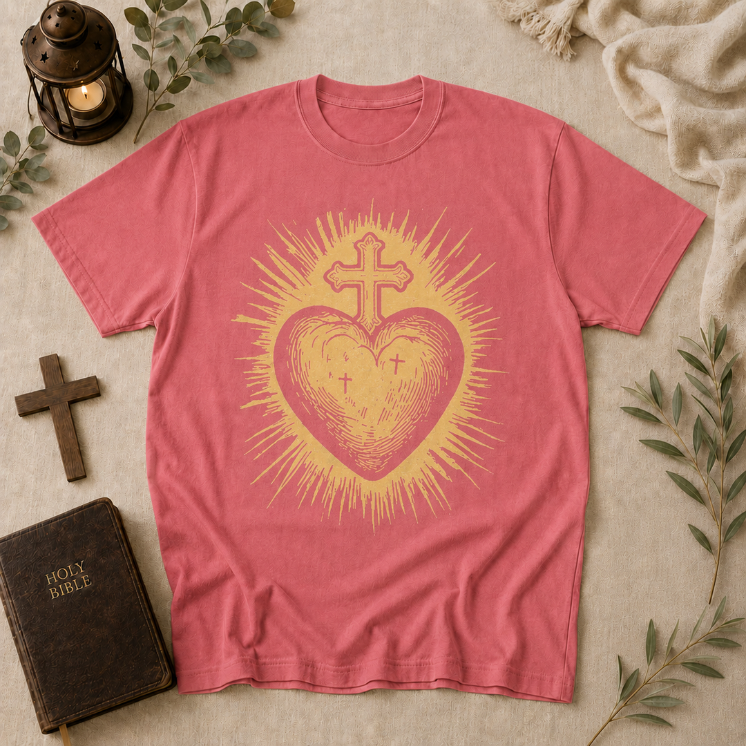 Sacred Heart Woodcut Tee In Watermelon #color_watermelon