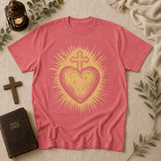 Sacred Heart Woodcut Tee In Watermelon #color_watermelon