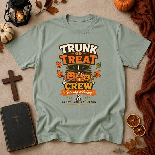 Trunk or Treat Crew Halloween T-Shirt — Serving with Joy (Candy • Smiles • Jesus)