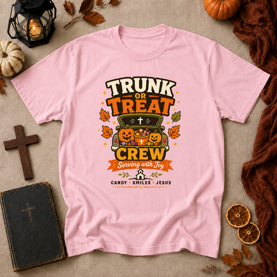 Trunk or Treat Crew Halloween T-Shirt — Serving with Joy (Candy • Smiles • Jesus)