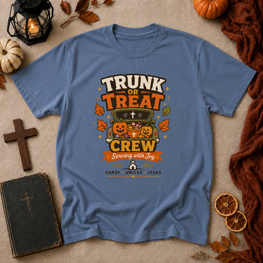 Trunk or Treat Crew Halloween T-Shirt — Serving with Joy (Candy • Smiles • Jesus)