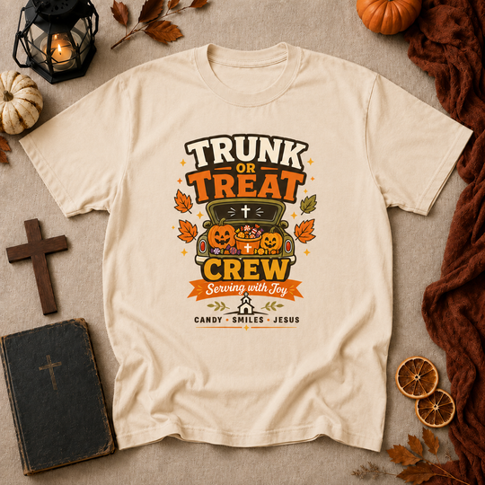 Trunk or Treat Crew Halloween T-Shirt — Serving with Joy (Candy • Smiles • Jesus)