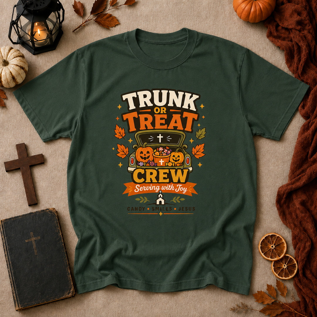 Trunk or Treat Crew Halloween T-Shirt — Serving with Joy (Candy • Smiles • Jesus)