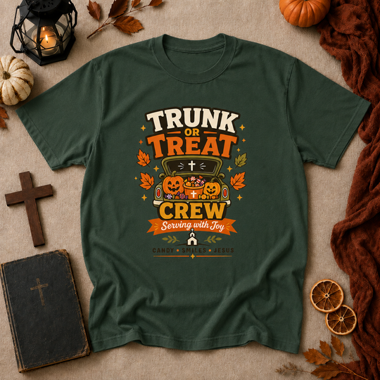Trunk or Treat Crew Halloween T-Shirt — Serving with Joy (Candy • Smiles • Jesus)