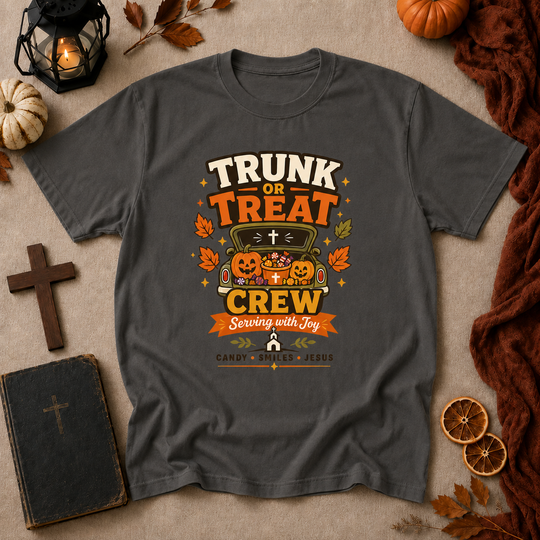 Trunk or Treat Crew Halloween T-Shirt — Serving with Joy (Candy • Smiles • Jesus)