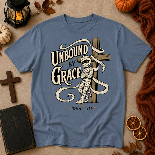 Unbound by Grace T-Shirt — Christian Faith Graphic Tee (John 11:44)